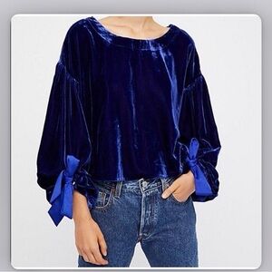 Free People Navy Velvet Blouse